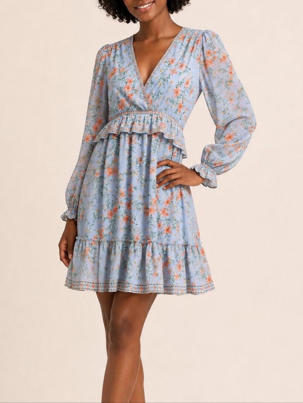 Max Studio Floral Long Sleeve Cottagecore Mini Dress